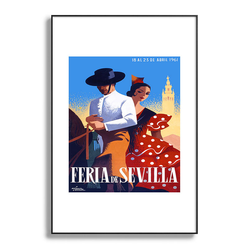 1961 SPAIN Feria De Sevilla Poster Framed Art Print