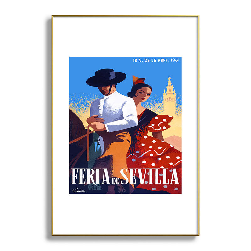 1961 SPAIN Feria De Sevilla Poster Framed Art Print