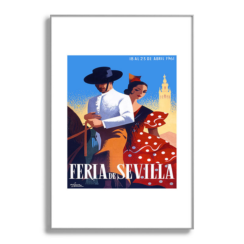 1961 SPAIN Feria De Sevilla Poster Framed Art Print
