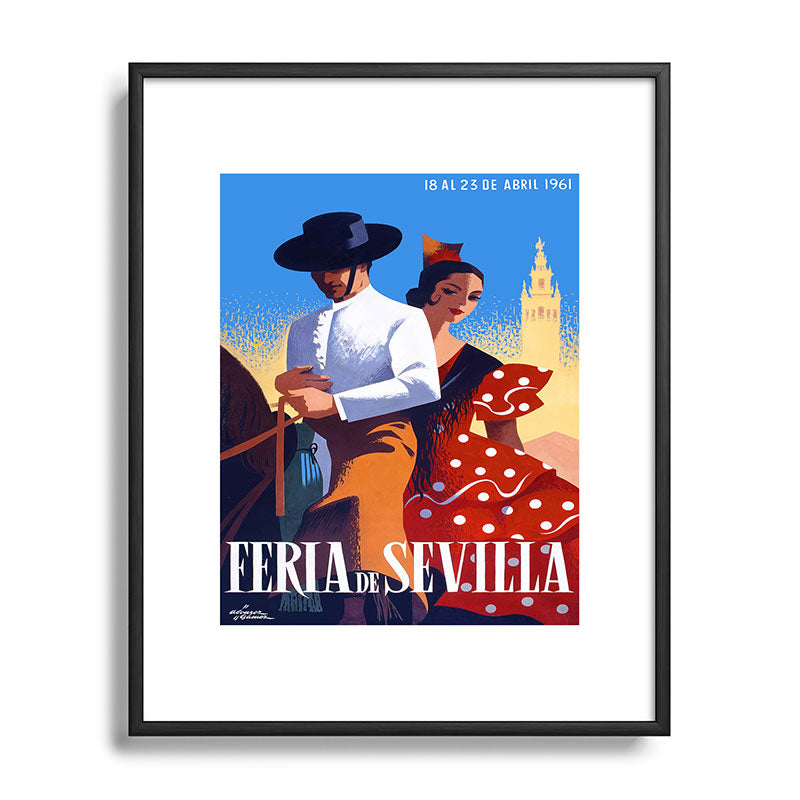 1961 SPAIN Feria De Sevilla Poster Framed Art Print