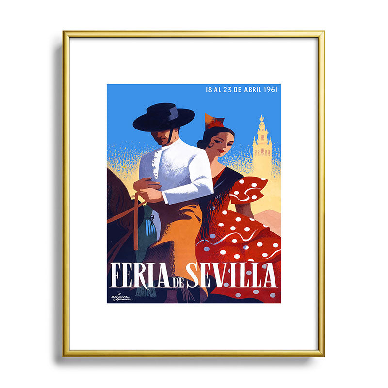 1961 SPAIN Feria De Sevilla Poster Framed Art Print