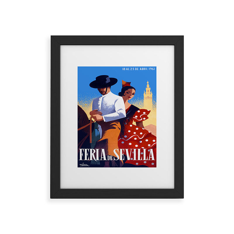 1961 SPAIN Feria De Sevilla Poster Framed Art Print