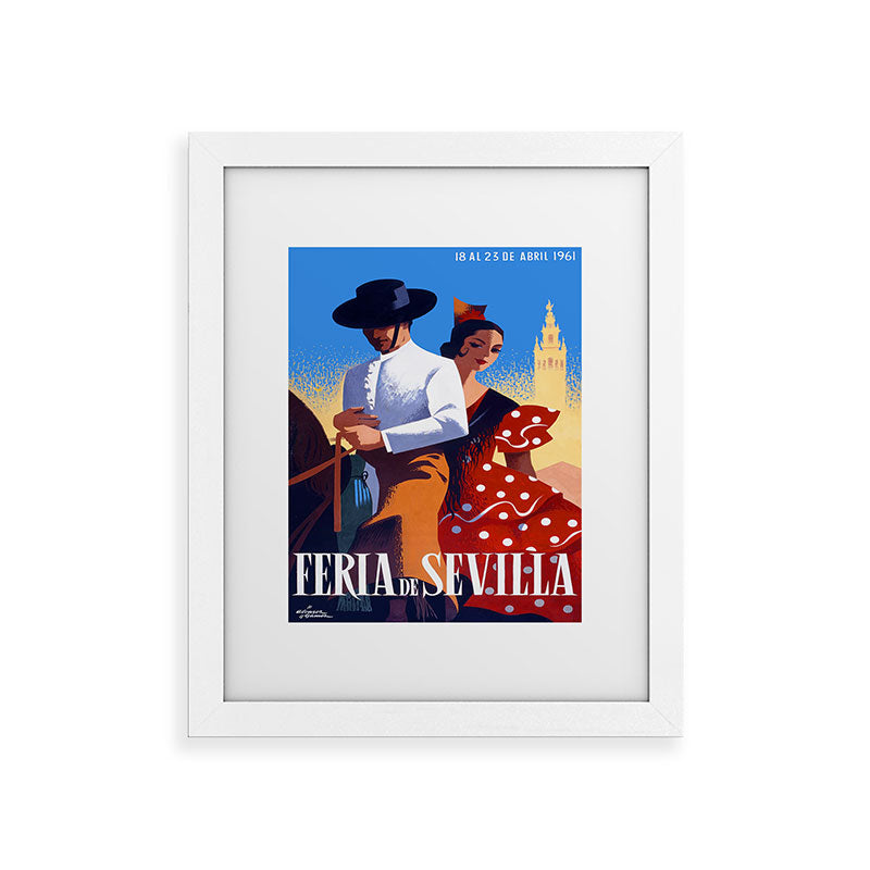 1961 SPAIN Feria De Sevilla Poster Framed Art Print