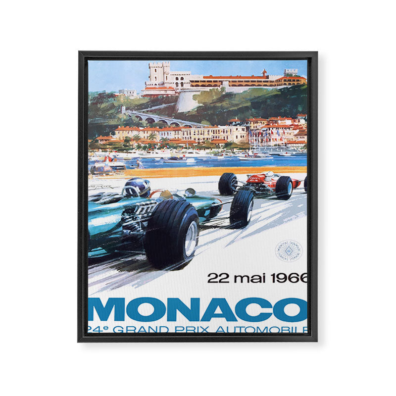 1966 MONACO Grand Prix Racing Poster Framed Canvas Print