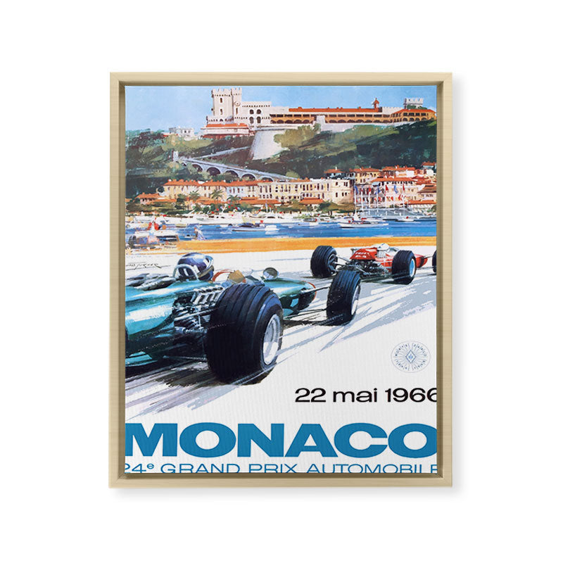 1966 MONACO Grand Prix Racing Poster Framed Canvas Print
