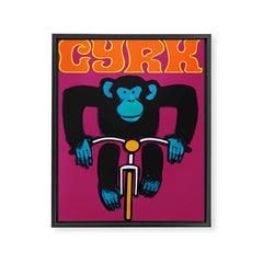 1968 CYRK Cycling Chimpanzee Polish Circus Poster Framed Canvas Print