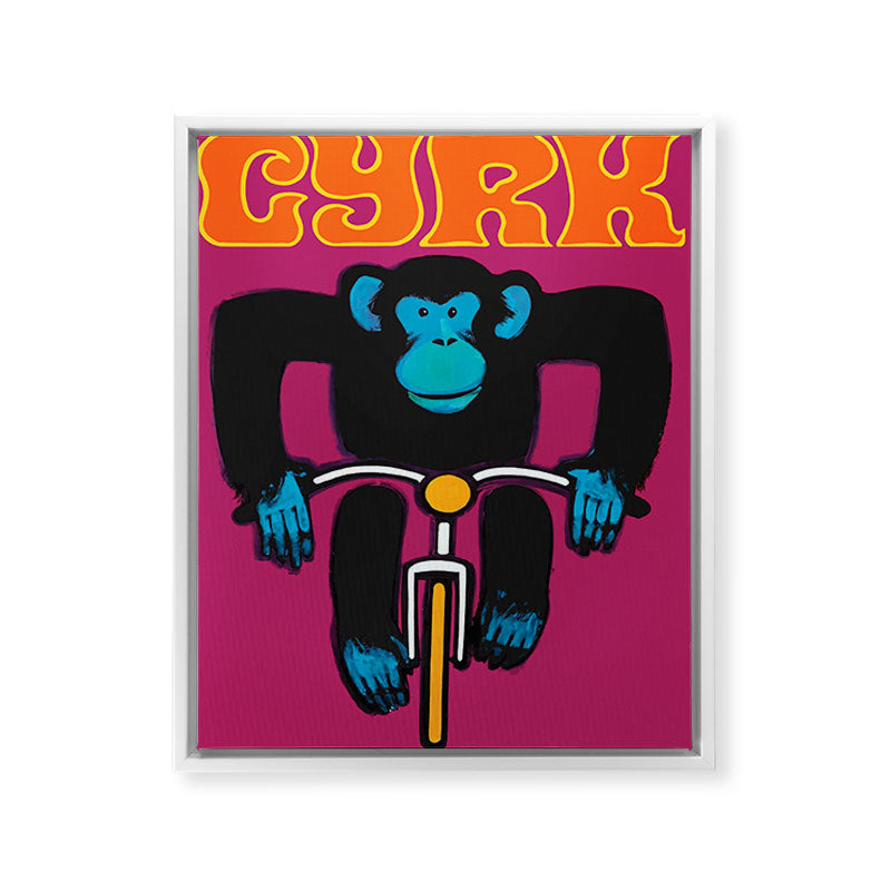 1968 CYRK Cycling Chimpanzee Polish Circus Poster Framed Canvas Print