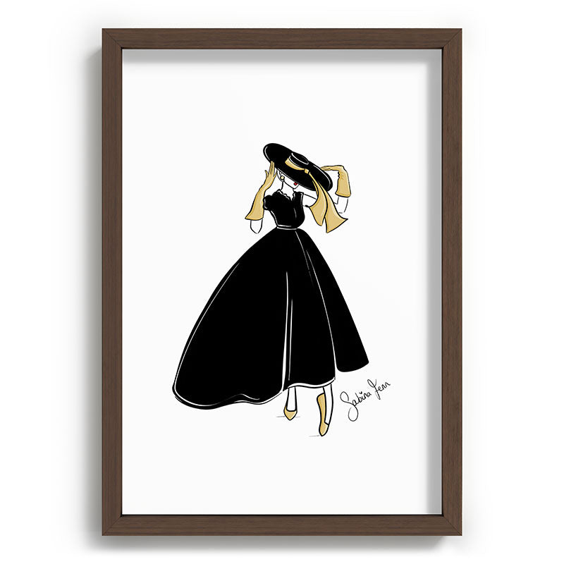 1950's Inspired Fashion Illustration Black & White with Gold Framed Art Print
