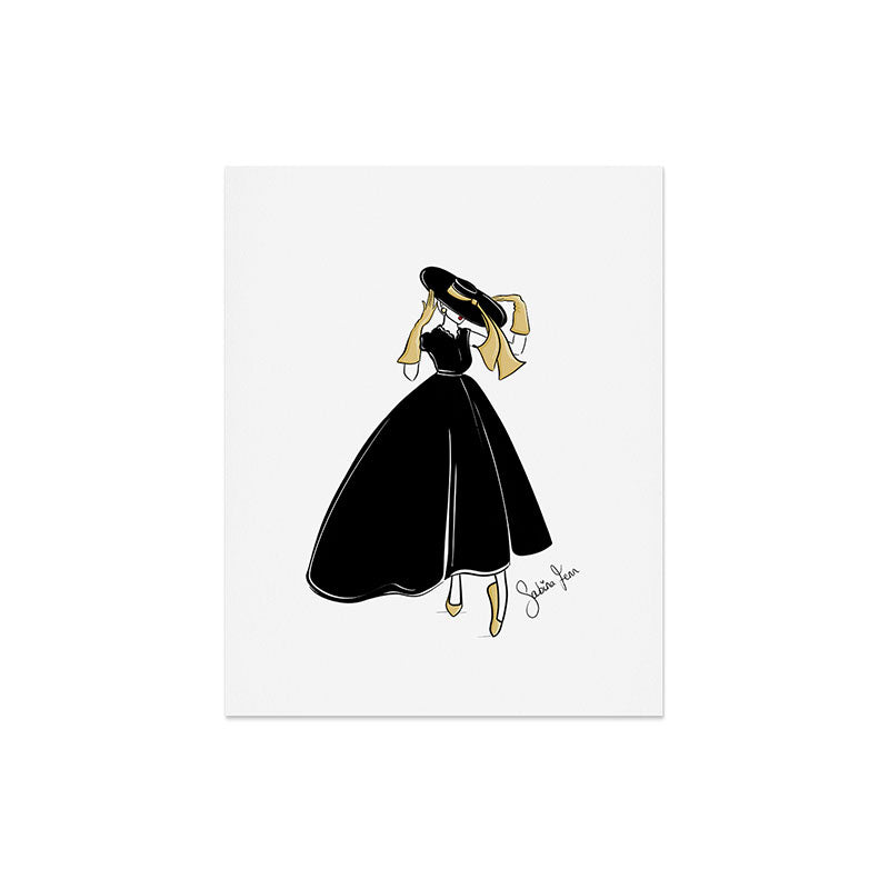 1950's Inspired Fashion Illustration Black & White with Gold Art Print