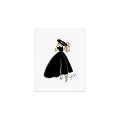1950's Inspired Fashion Illustration Black & White with Gold Art Print