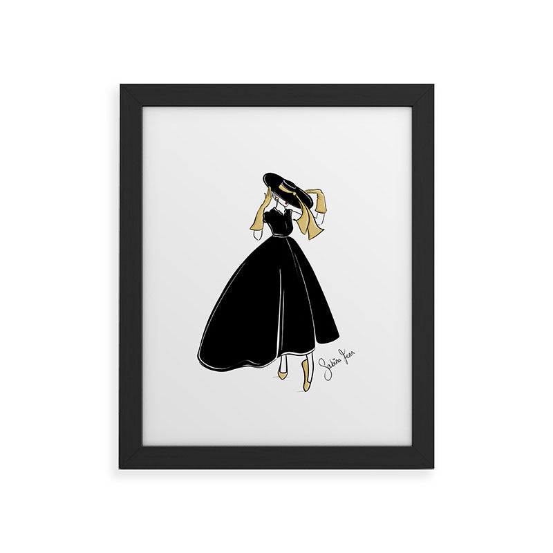 1950's Inspired Fashion Illustration Black & White with Gold Framed Art Print