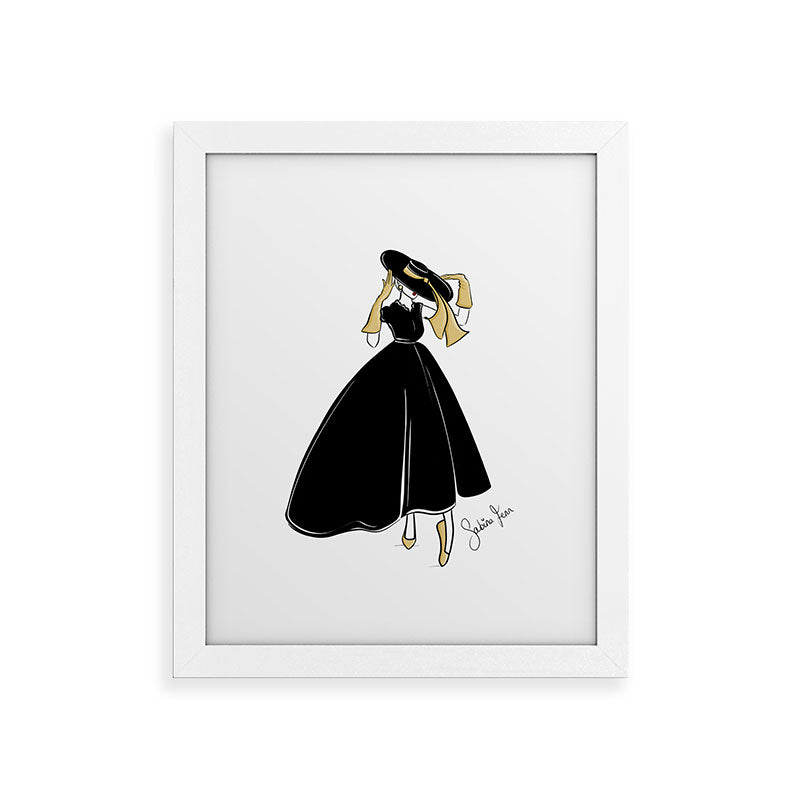 1950's Inspired Fashion Illustration Black & White with Gold Framed Art Print