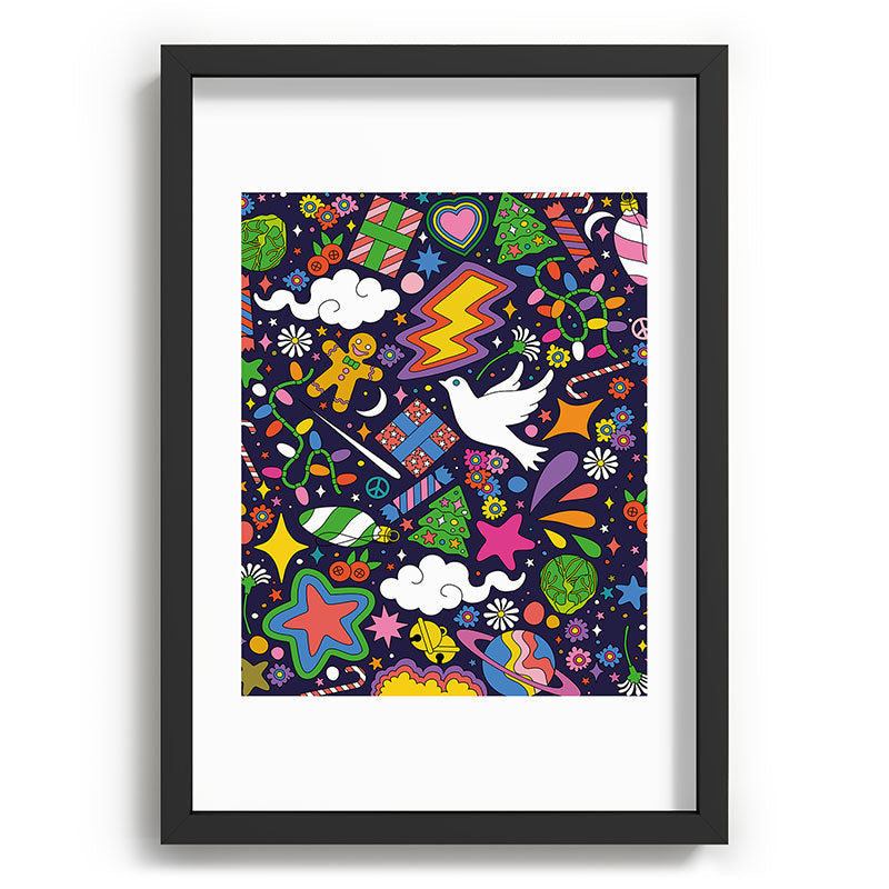 60s 70s psychedelic Modern Christmas Confetti Pattern Framed Art Print