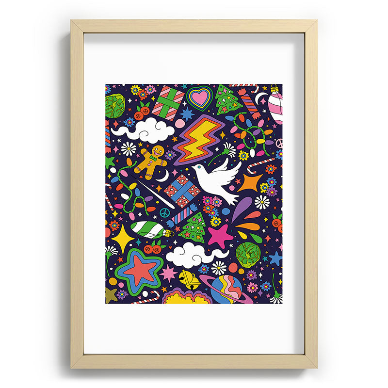 60s 70s psychedelic Modern Christmas Confetti Pattern Framed Art Print