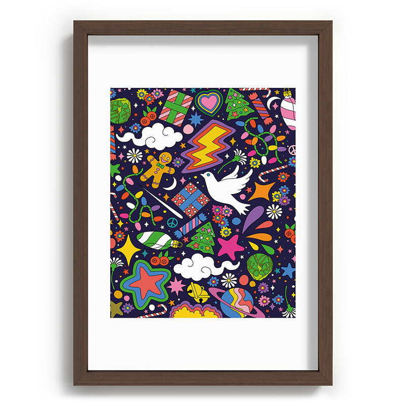 60s 70s psychedelic Modern Christmas Confetti Pattern Framed Art Print