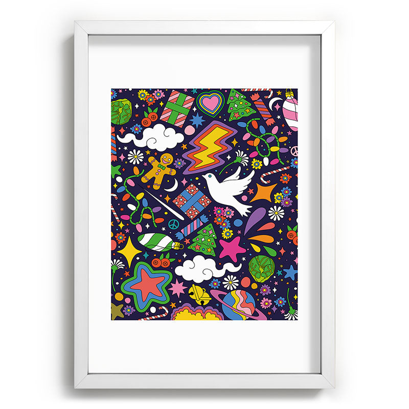 60s 70s psychedelic Modern Christmas Confetti Pattern Framed Art Print