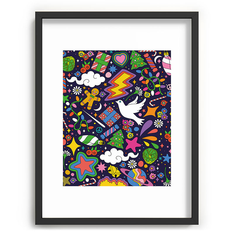 60s 70s psychedelic Modern Christmas Confetti Pattern Framed Art Print