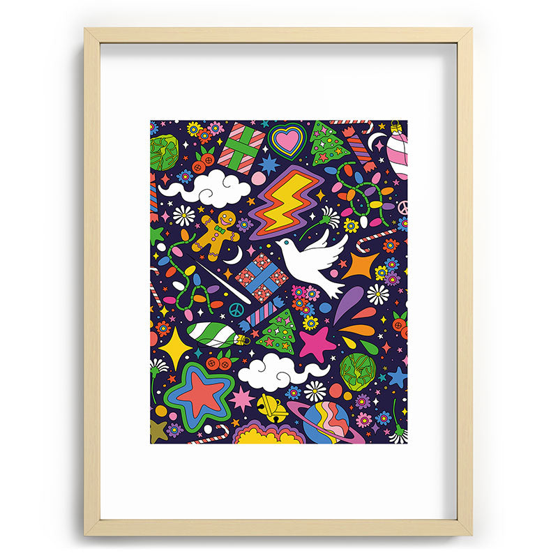 60s 70s psychedelic Modern Christmas Confetti Pattern Framed Art Print
