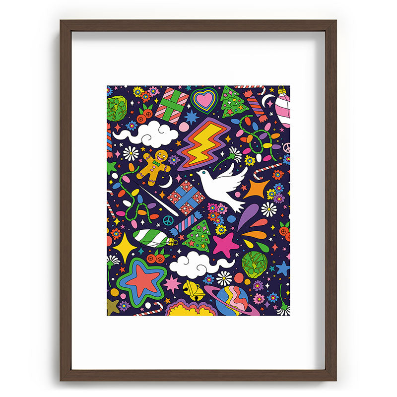 60s 70s psychedelic Modern Christmas Confetti Pattern Framed Art Print