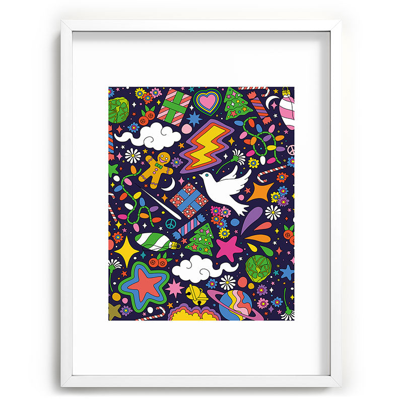 60s 70s psychedelic Modern Christmas Confetti Pattern Framed Art Print