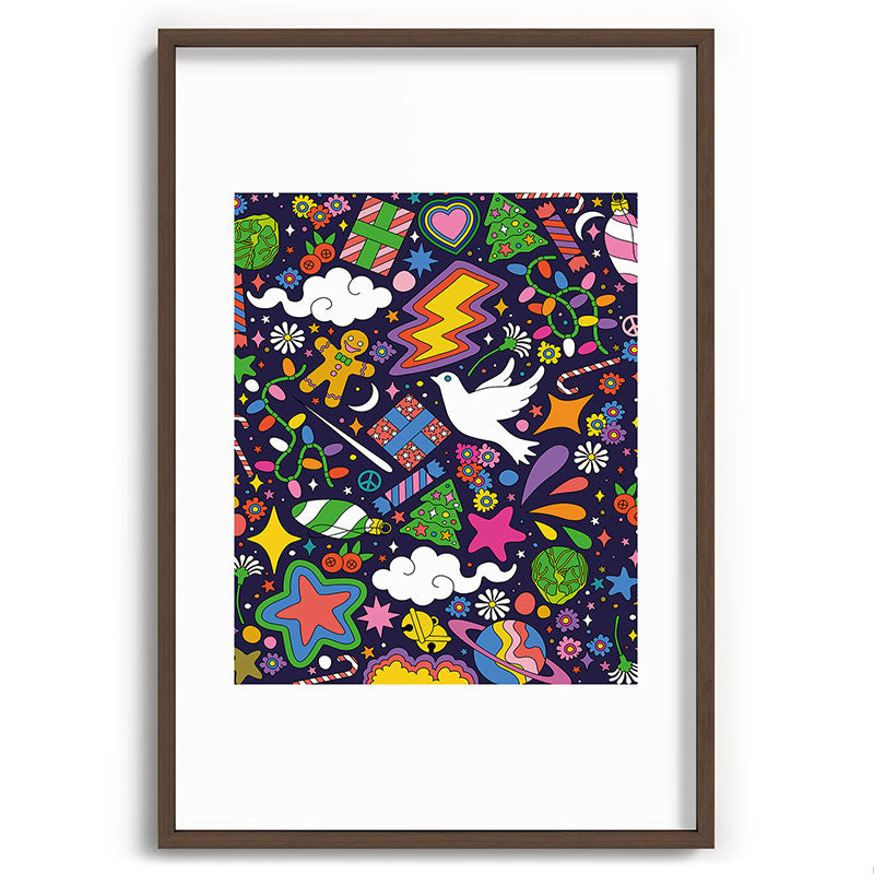 60s 70s psychedelic Modern Christmas Confetti Pattern Framed Art Print