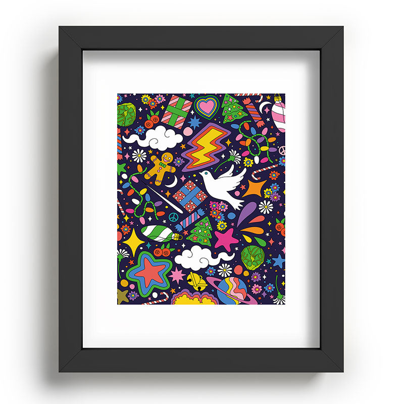 60s 70s psychedelic Modern Christmas Confetti Pattern Framed Art Print