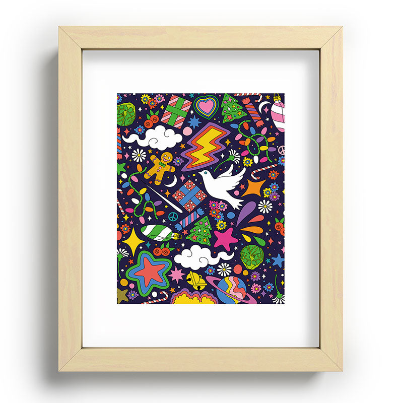 60s 70s psychedelic Modern Christmas Confetti Pattern Framed Art Print