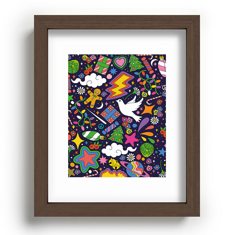 60s 70s psychedelic Modern Christmas Confetti Pattern Framed Art Print