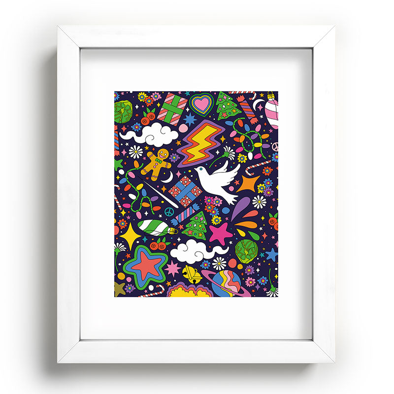 60s 70s psychedelic Modern Christmas Confetti Pattern Framed Art Print