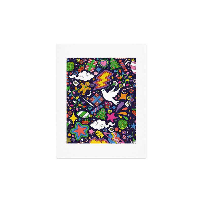 60s 70s psychedelic Modern Christmas Confetti Pattern Art Print