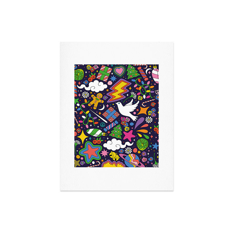 60s 70s psychedelic Modern Christmas Confetti Pattern Art Print