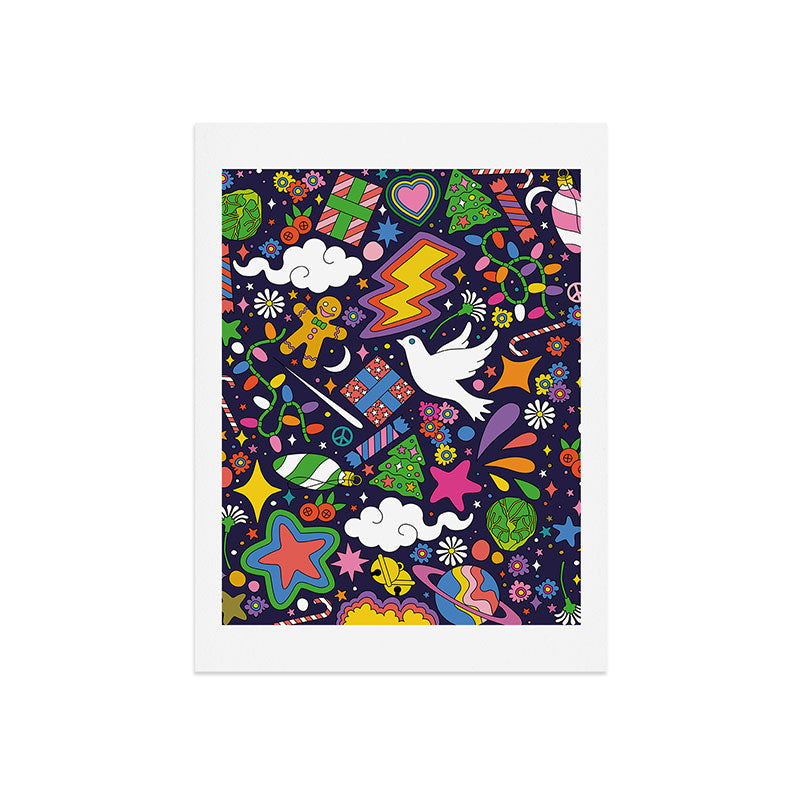 60s 70s psychedelic Modern Christmas Confetti Pattern Art Print