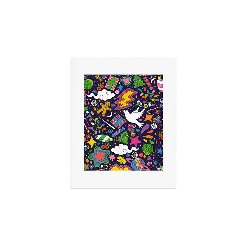 60s 70s psychedelic Modern Christmas Confetti Pattern Art Print