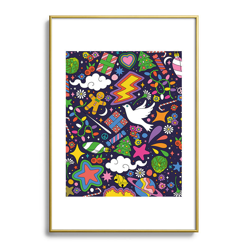 60s 70s psychedelic Modern Christmas Confetti Pattern Framed Art Print