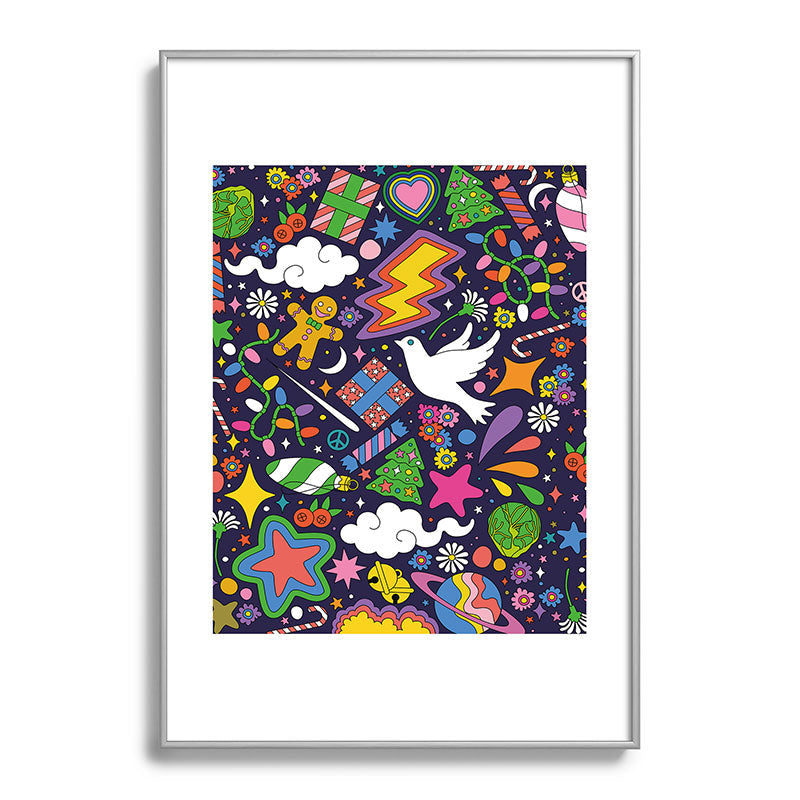 60s 70s psychedelic Modern Christmas Confetti Pattern Framed Art Print