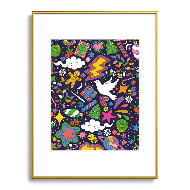 60s 70s psychedelic Modern Christmas Confetti Pattern Framed Art Print