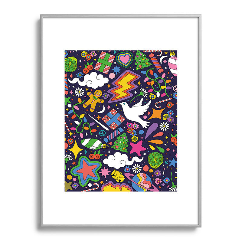 60s 70s psychedelic Modern Christmas Confetti Pattern Framed Art Print