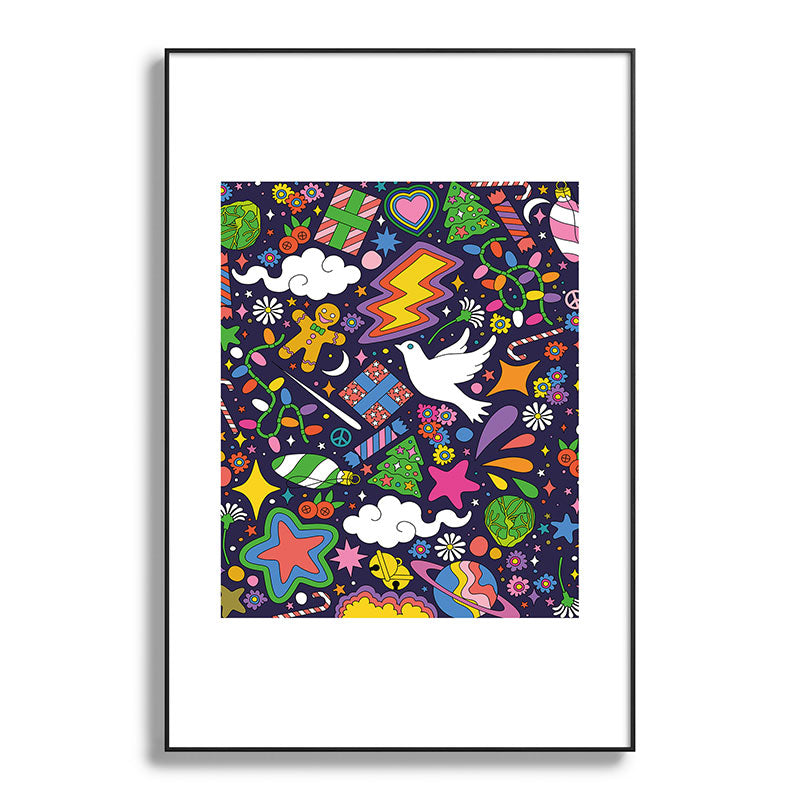 60s 70s psychedelic Modern Christmas Confetti Pattern Framed Art Print