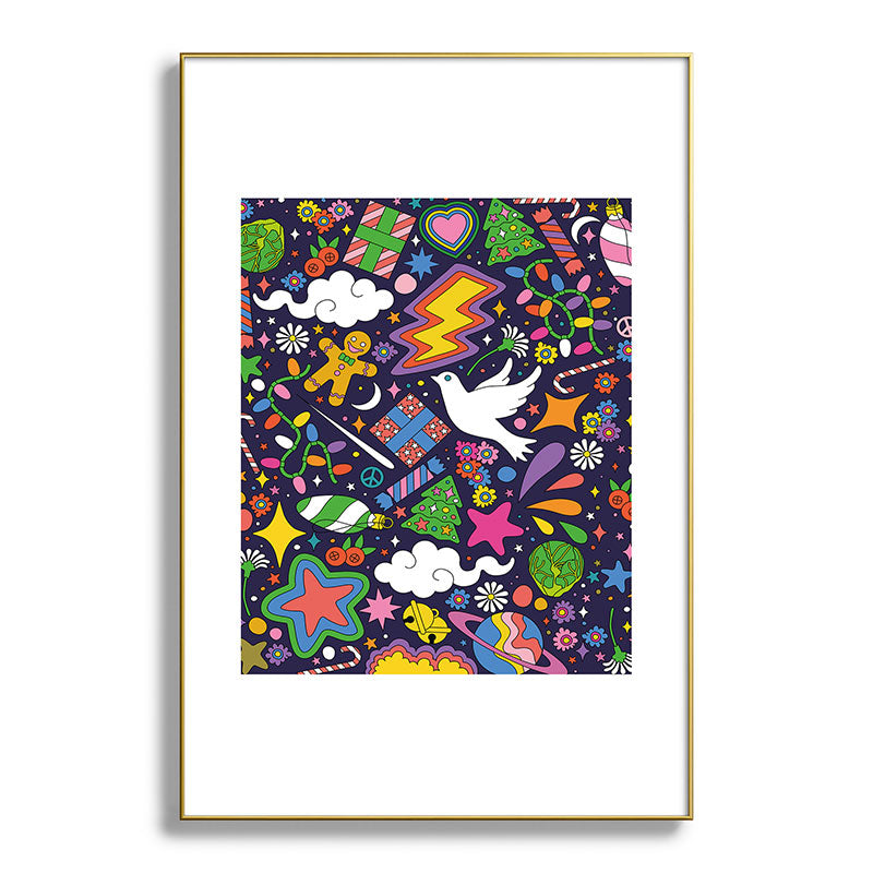 60s 70s psychedelic Modern Christmas Confetti Pattern Framed Art Print