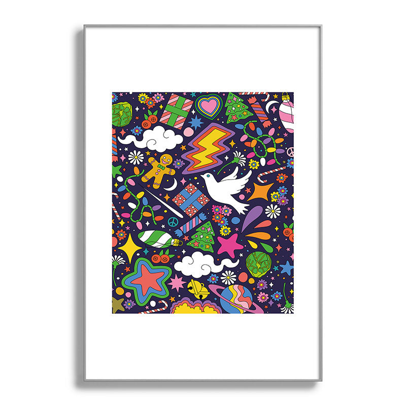 60s 70s psychedelic Modern Christmas Confetti Pattern Framed Art Print