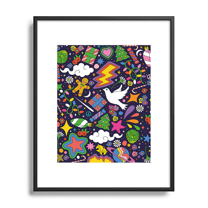 60s 70s psychedelic Modern Christmas Confetti Pattern Framed Art Print