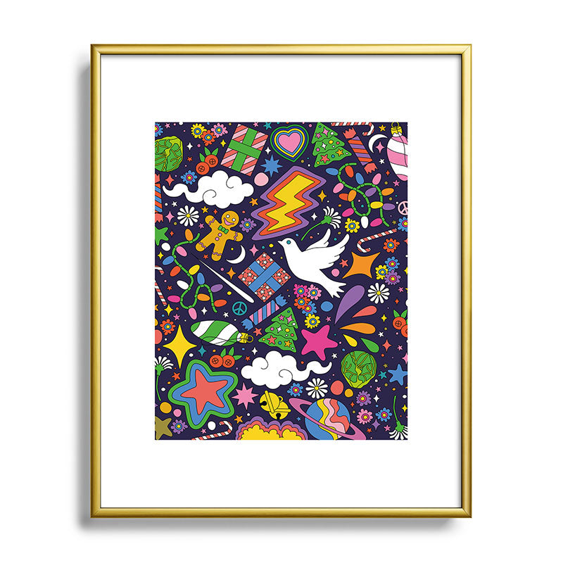 60s 70s psychedelic Modern Christmas Confetti Pattern Framed Art Print