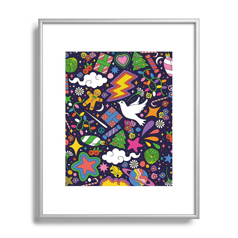 60s 70s psychedelic Modern Christmas Confetti Pattern Framed Art Print