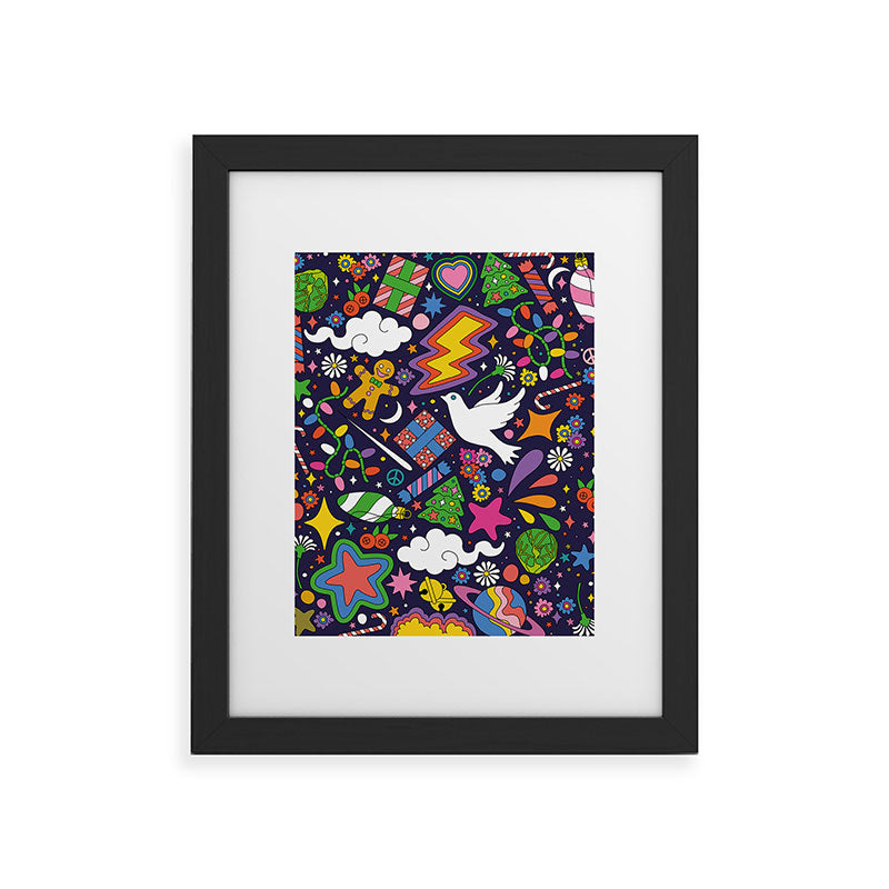 60s 70s psychedelic Modern Christmas Confetti Pattern Framed Art Print