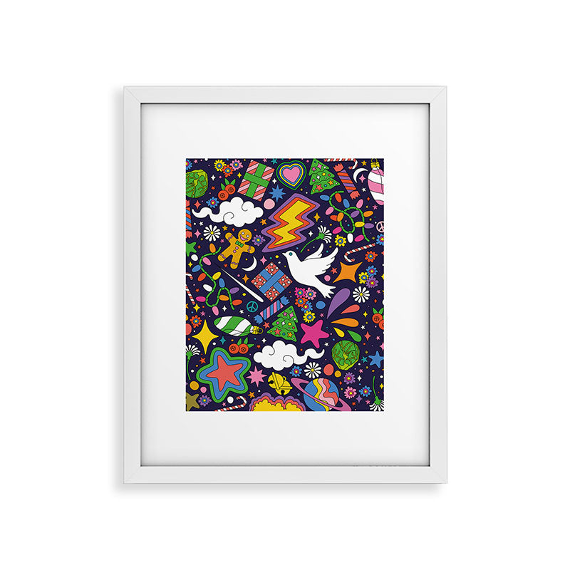 60s 70s psychedelic Modern Christmas Confetti Pattern Framed Art Print