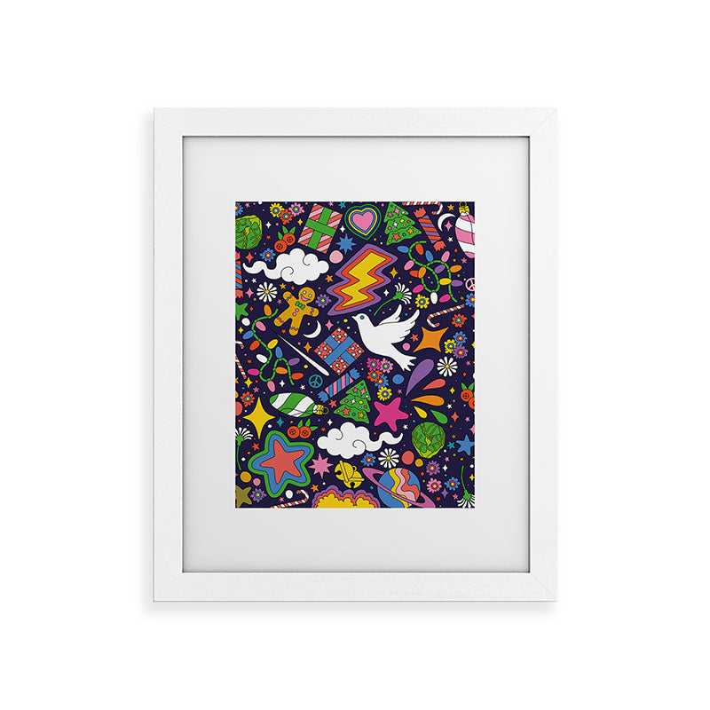 60s 70s psychedelic Modern Christmas Confetti Pattern Framed Art Print