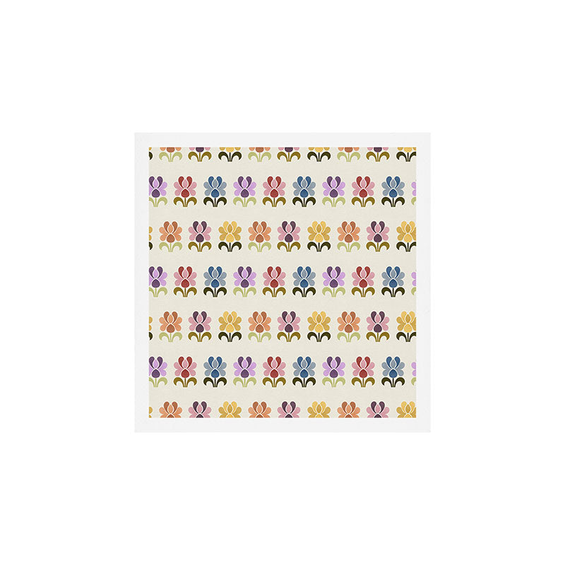 70s Retro Florals Pattern with Linen Texture Art Print