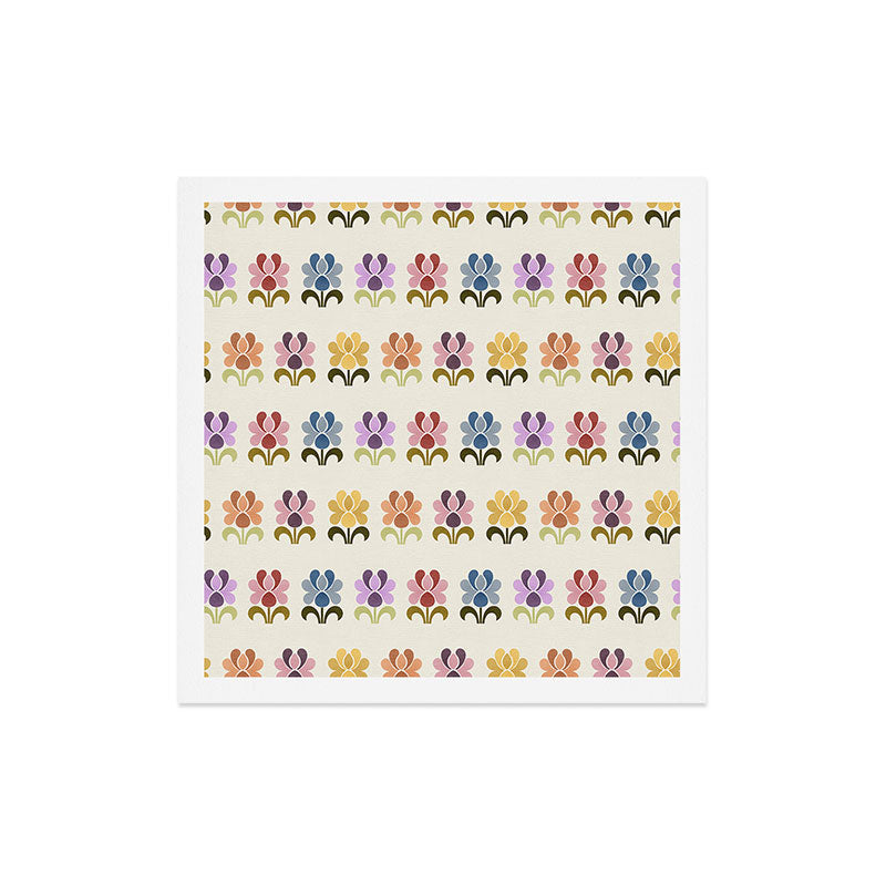 70s Retro Florals Pattern with Linen Texture Art Print