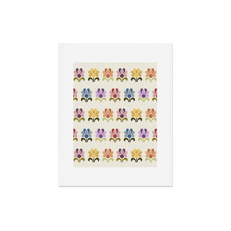 70s Retro Florals Pattern with Linen Texture Art Print