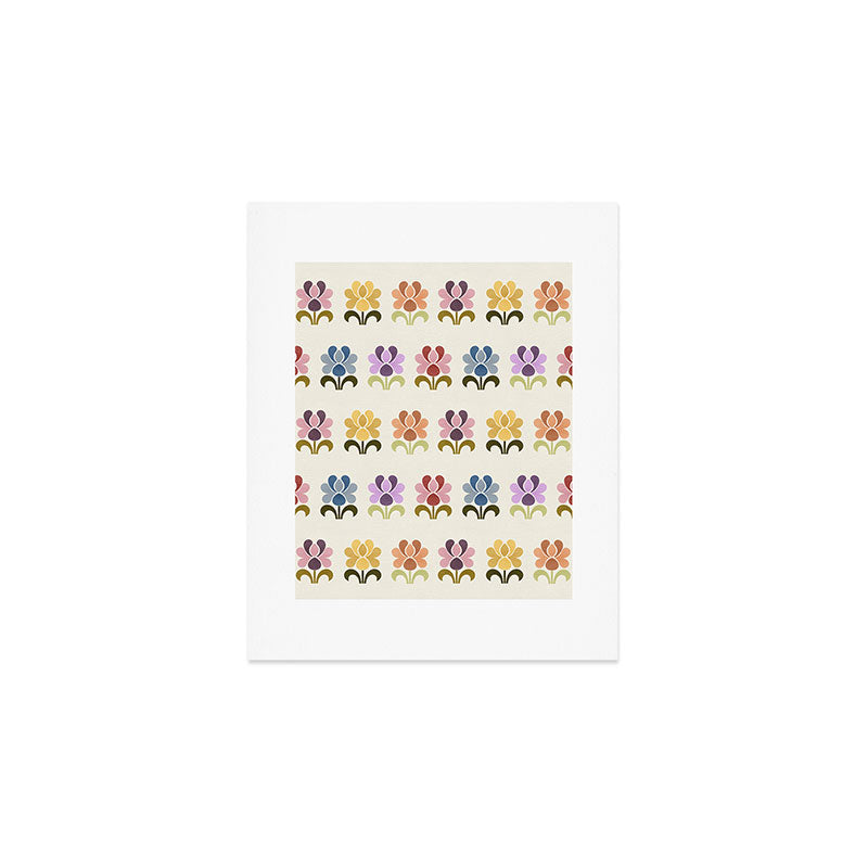 70s Retro Florals Pattern with Linen Texture Art Print